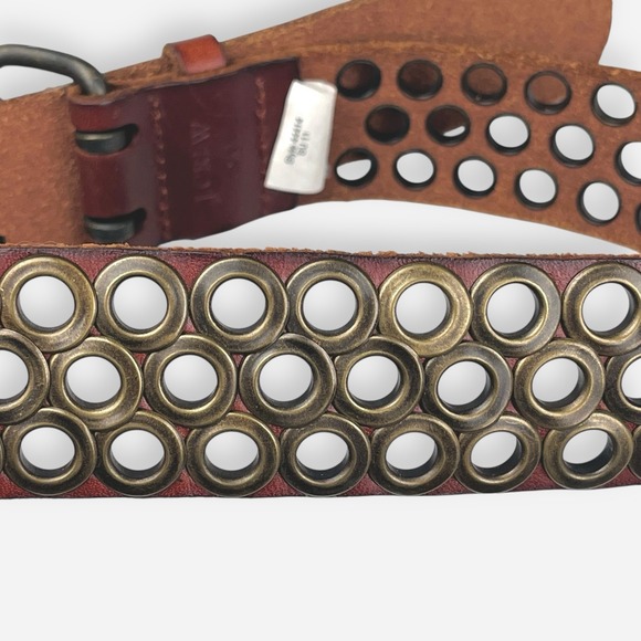 J Crew‎ Leather Brown Belt Brass Buckle Grommets Sz XSmall XS 44414 - Picture 3 of 9